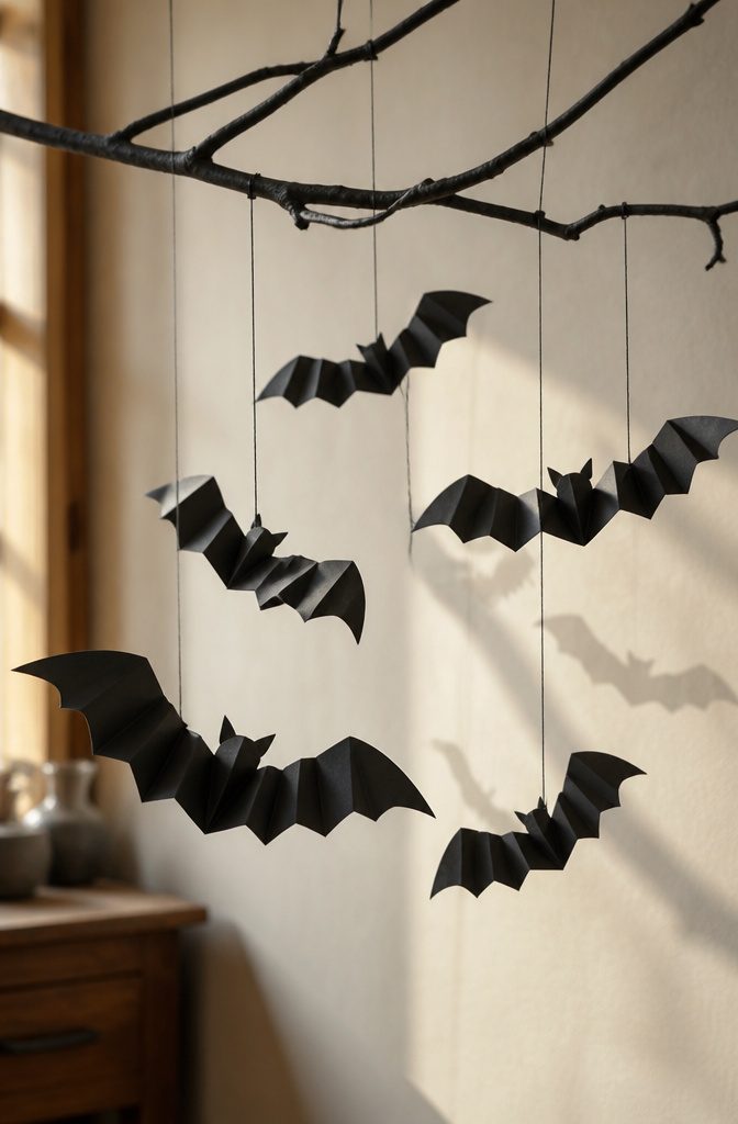 Black construction paper bats created with accordion folds.