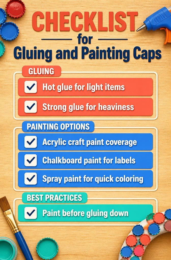 15 Bottle Cap Crafts and Ideas for Kids and Adults 16 An informational checklist detailing the process of working with bottle caps.