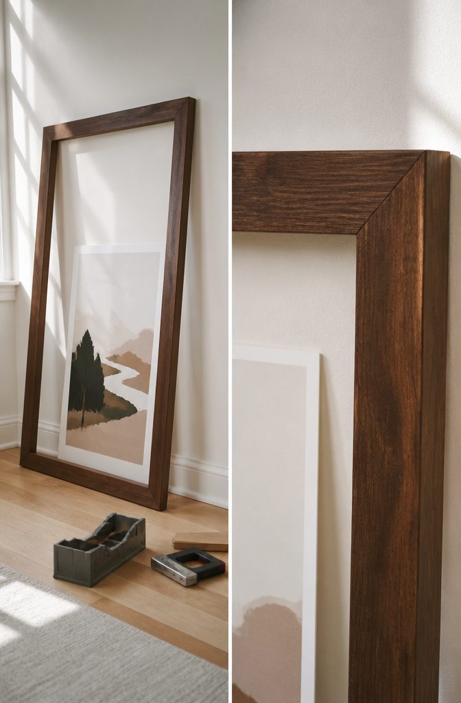 14 Budget Home Decor Ideas That Cost Almost Nothing 2 A DIY oversized picture frame made from pine wood.