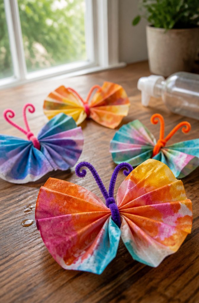 Butterfly Crafts for Kids: Simple Projects Using Household Supplies 1 A coffee filter butterfly crafted with markers and a pipe cleaner.
