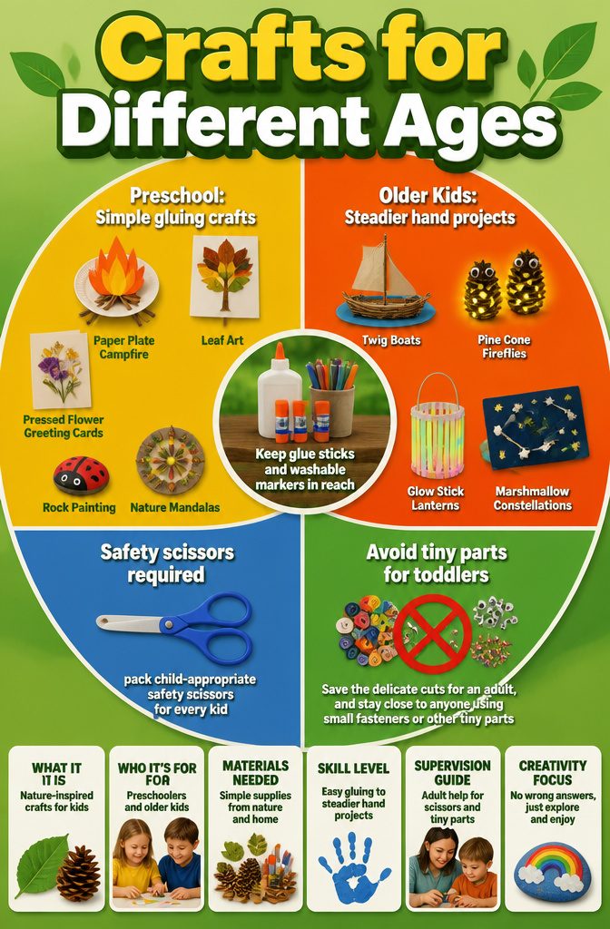 A visual guide showing age-appropriate crafts for children.