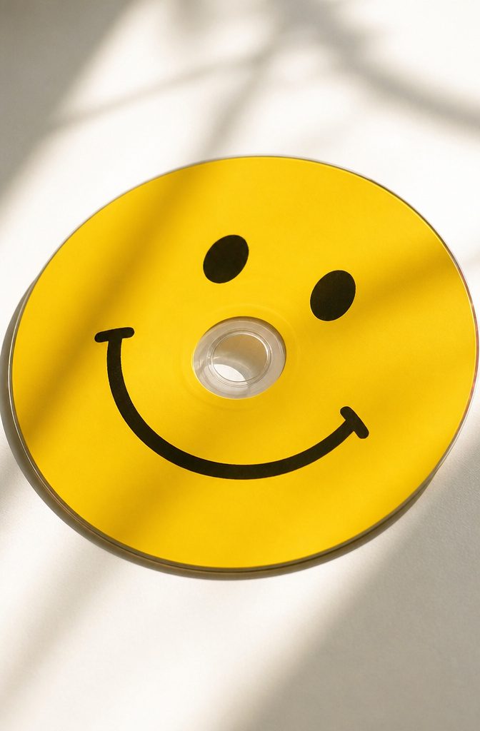25 CD Painting Ideas for an Aesthetic Look, Easy to Copy 23 A CD features a simple smiley face design in yellow and black.