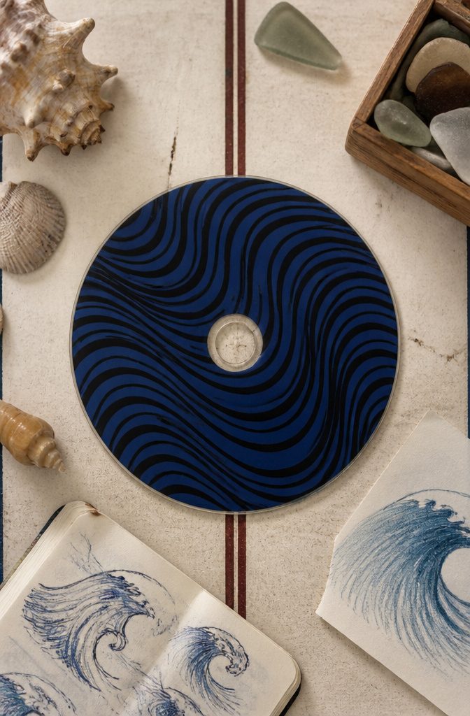 25 CD Painting Ideas for an Aesthetic Look, Easy to Copy 13 A CD shows black wavy lines against a solid color background.