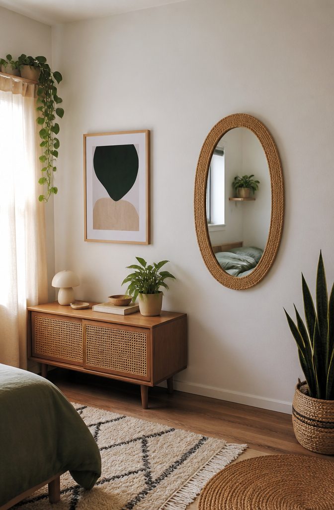 20 Cool Stuff to Make for Your Room in 2026: DIY Ideas 11 Mirror framed with rope, cardboard, and decorative details.