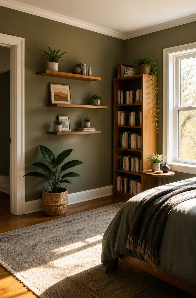 20 Cool Stuff to Make for Your Room in 2026: DIY Ideas 17 Wooden shelves mounted on a wall with decorative items.