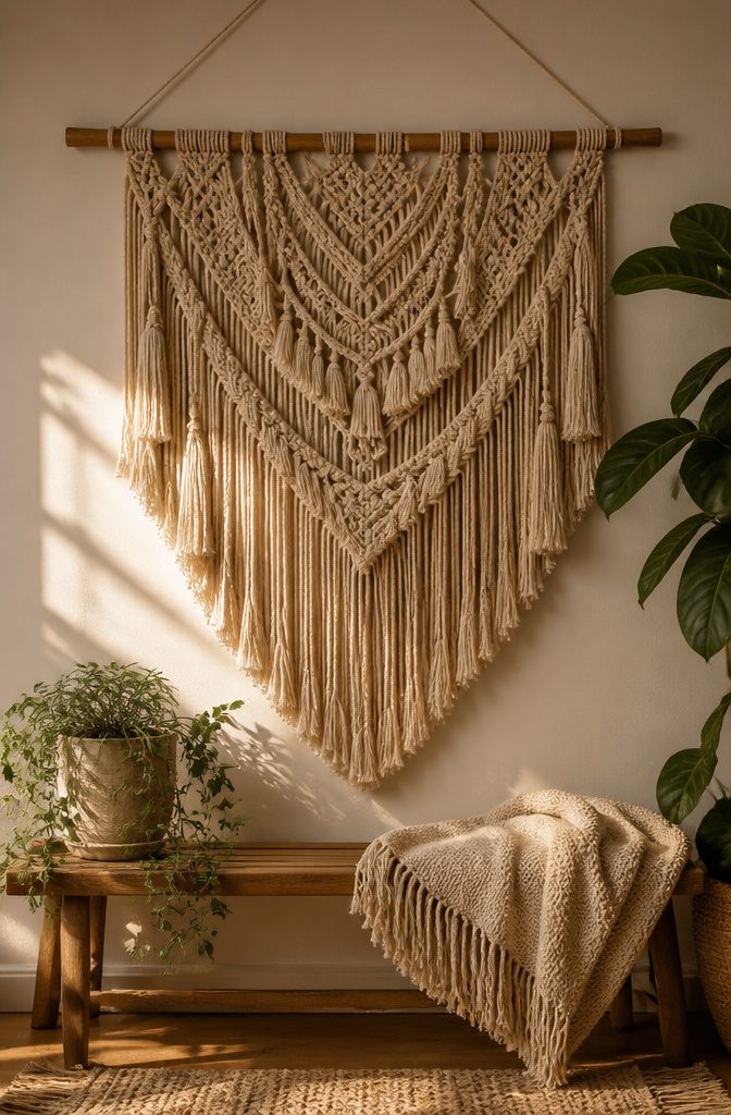 20 Cool Stuff to Make for Your Room in 2026: DIY Ideas 15 Cotton cord macrame wall hanging displayed on a wall.