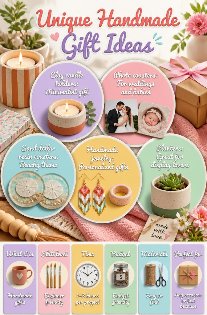 A list of unique handmade gift ideas displayed visually.
