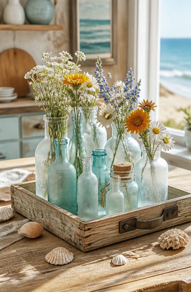 A group of clear glass bottles with a frosted finish.