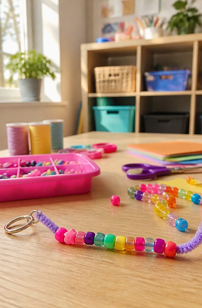 25 Preschool Crafts for Kids: Easy Back to School Ideas 25 A zipper pull made from letter beads spelling out a child's name.