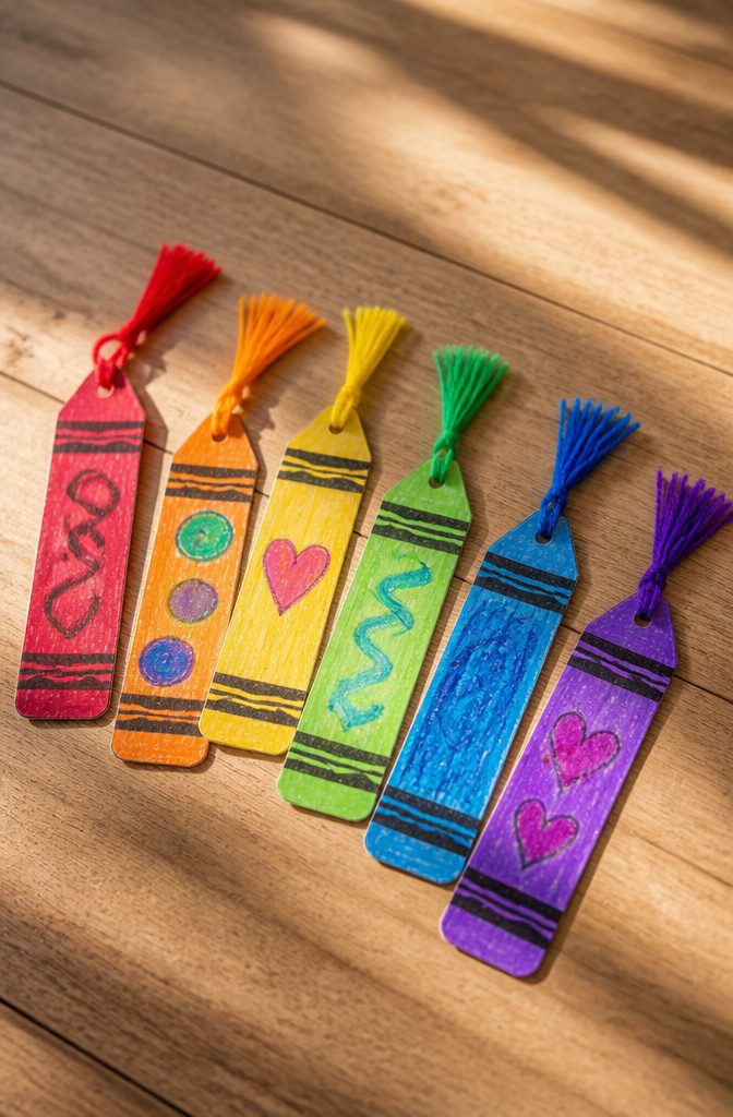 25 Preschool Crafts for Kids: Easy Back to School Ideas 17 A bookmark shaped like a crayon with a child's name on it.