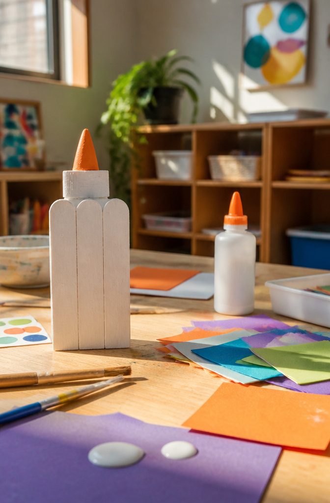 25 Preschool Crafts for Kids: Easy Back to School Ideas 10 A glue bottle made from popsicle sticks with a paper nozzle.