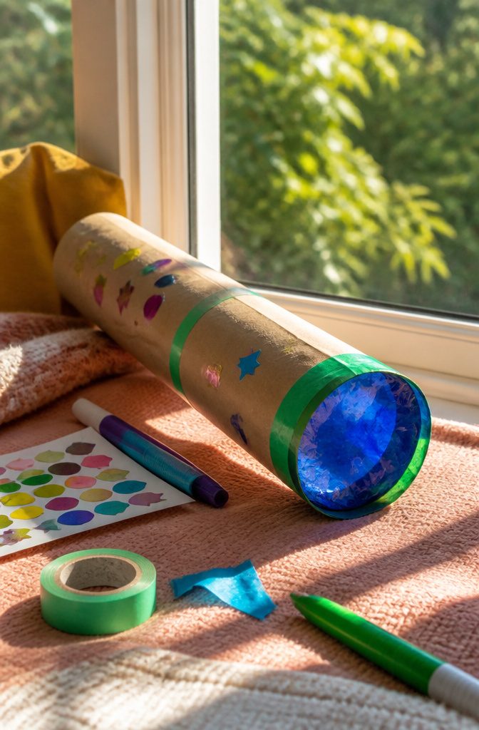A painted cardboard tube with a colored cellophane lens attached.