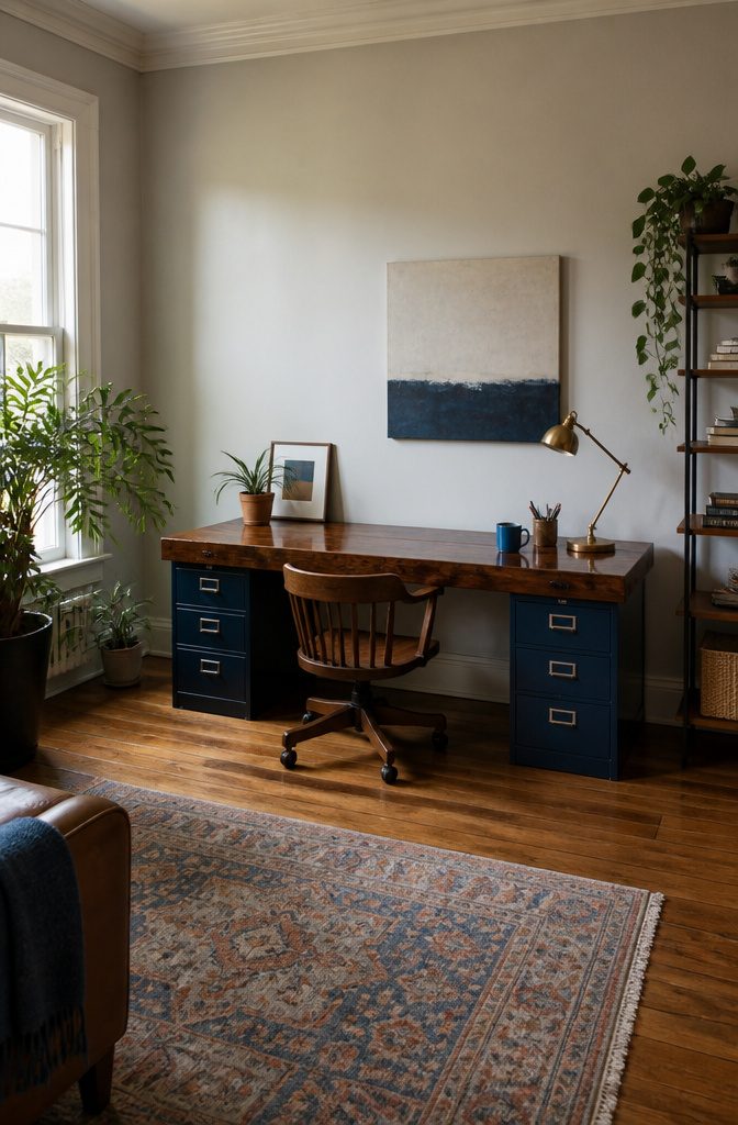 20 DIY Room Decor Crafts Ideas for a Budget-Friendly Refresh 12 A solid wood door used as a desk atop filing cabinets.