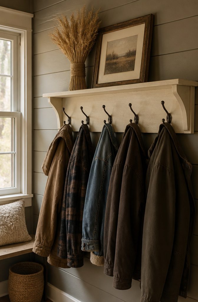 20 DIY Room Decor Crafts Ideas for a Budget-Friendly Refresh 6 A wooden coat rack with hooks on a wall.