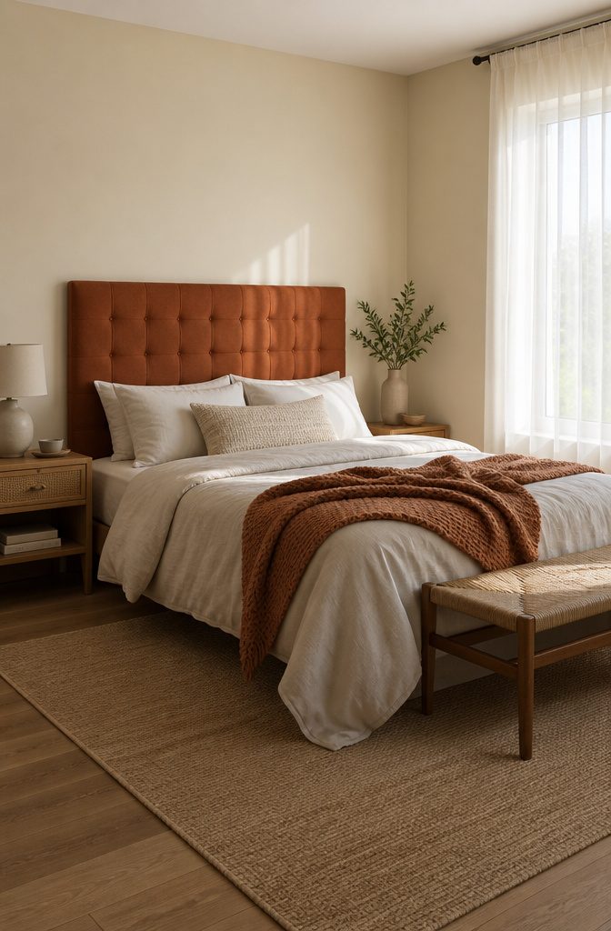 20 DIY Room Decor Crafts Ideas for a Budget-Friendly Refresh 7 A foam and fabric headboard attached to a wall.