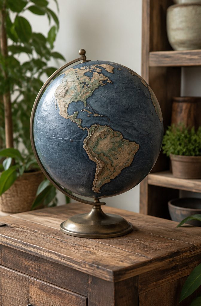 20 DIY Room Decor Crafts Ideas for a Budget-Friendly Refresh 18 An old globe painted in deep blue and untouched continents.