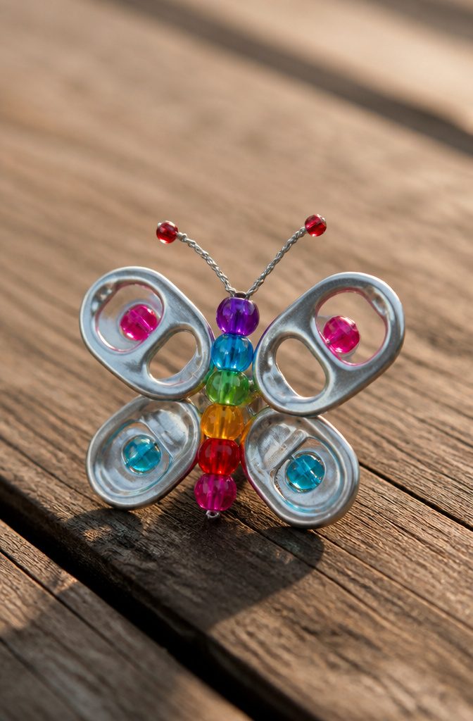 20 Crafts to Do With Soda Tabs: Easy Pop Tab Ideas 8 A butterfly created from aluminum soda tabs and beads.