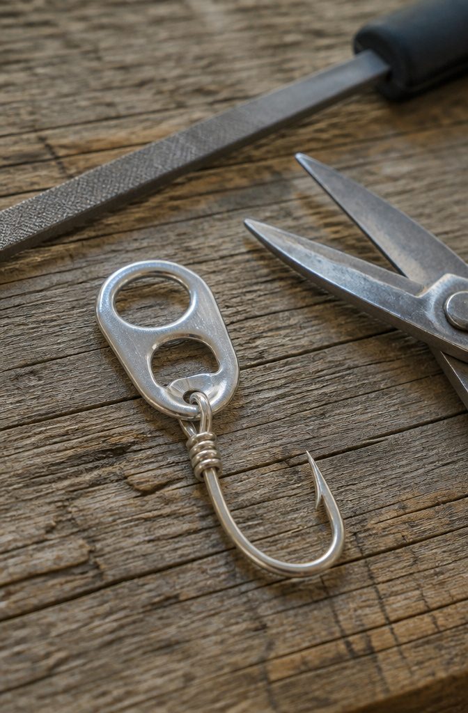 20 Crafts to Do With Soda Tabs: Easy Pop Tab Ideas 18 A fishhook created from a shaped aluminum soda tab.