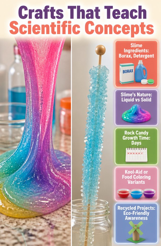 19 Easy Craft Ideas With Stuff Around the House 20 A visual overview of crafts that teach scientific concepts, including slime.
