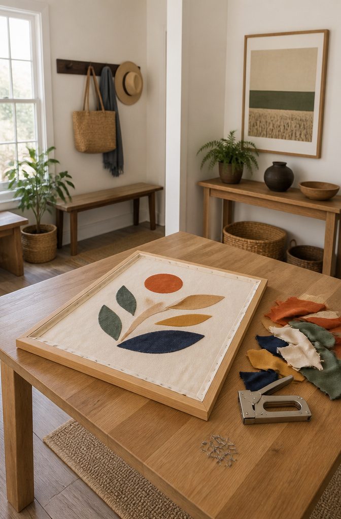 19 Easy Craft Ideas With Stuff Around the House 15 A wooden frame covered with fabric, creating a piece of wall art.