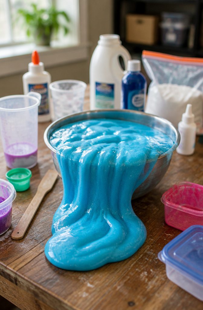 19 Easy Craft Ideas With Stuff Around the House 4 A bowl of colorful slime made from glue and an activator ingredient.