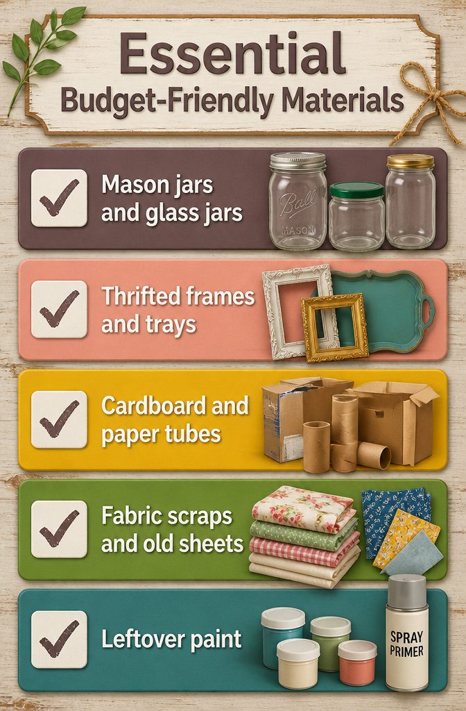 21 Creative DIY Room Decor Ideas for Any Budget 22 An assortment of budget-friendly DIY materials.