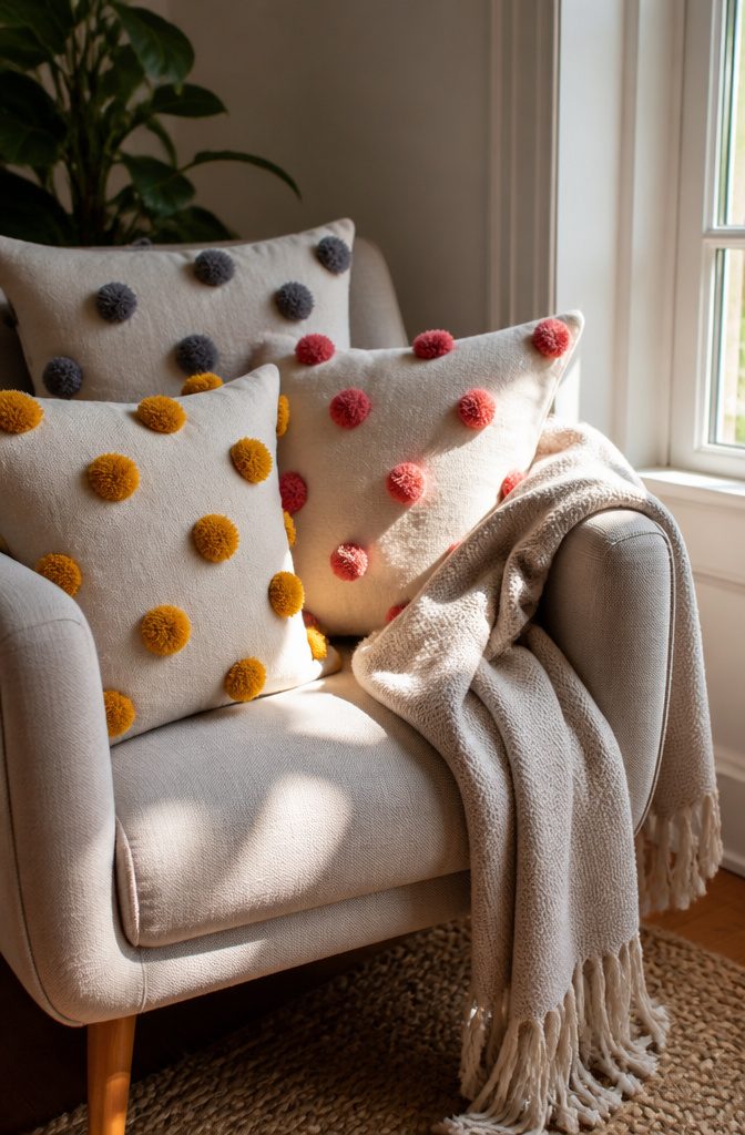 21 Creative DIY Room Decor Ideas for Any Budget 14 A chair adorned with colorful decorative pillows.