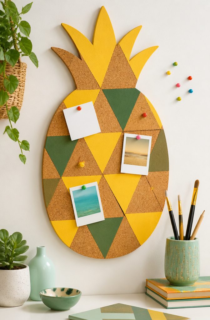 21 Creative DIY Room Decor Ideas for Any Budget 21 A pineapple-shaped cork board with painted details.