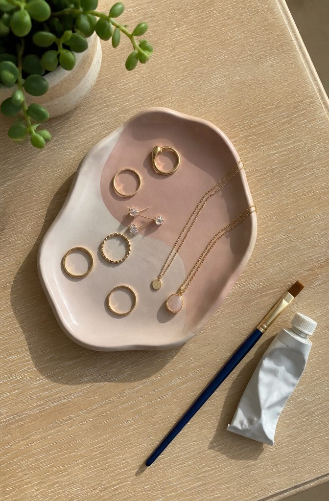 20 Cute DIY Room Decor Ideas for 2026 10 A handmade clay jewelry tray on a table.