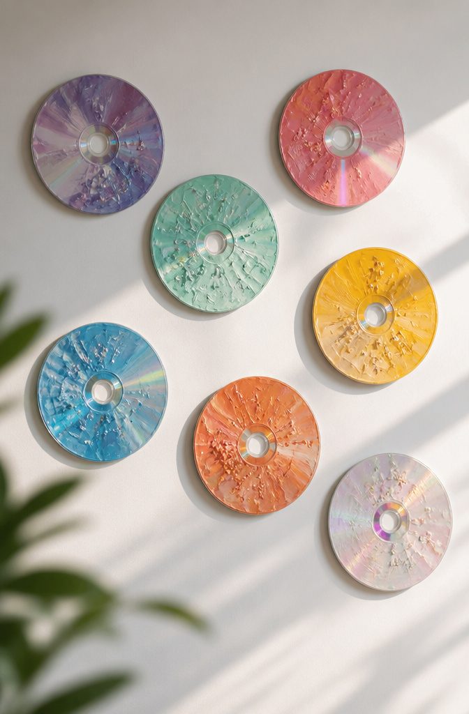 20 Cute DIY Room Decor Ideas for 2026 12 Colorfully painted compact discs arranged for wall hanging.