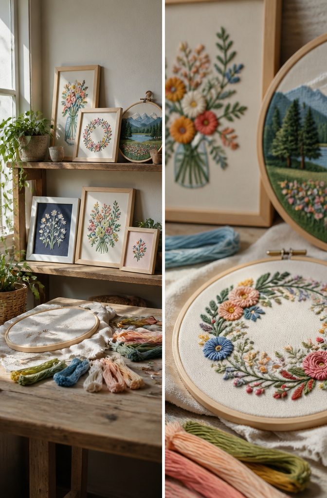 20 Cute DIY Room Decor Ideas for 2026 2 An embroidery kit with a 6-inch hoop and colorful threads.