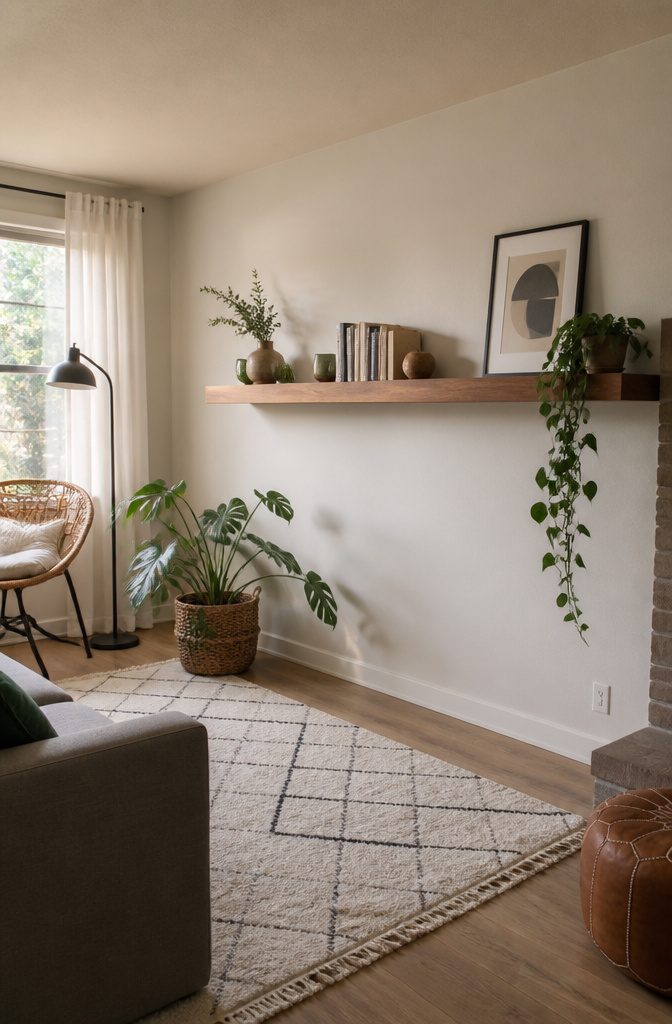 20 Cute DIY Room Decor Ideas for 2026 17 Wooden shelves mounted on a wall without visible brackets.