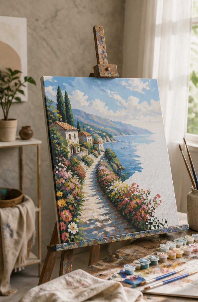 20 Cute DIY Room Decor Ideas for 2026 4 Paint-by-numbers artwork in a frame above a desk.