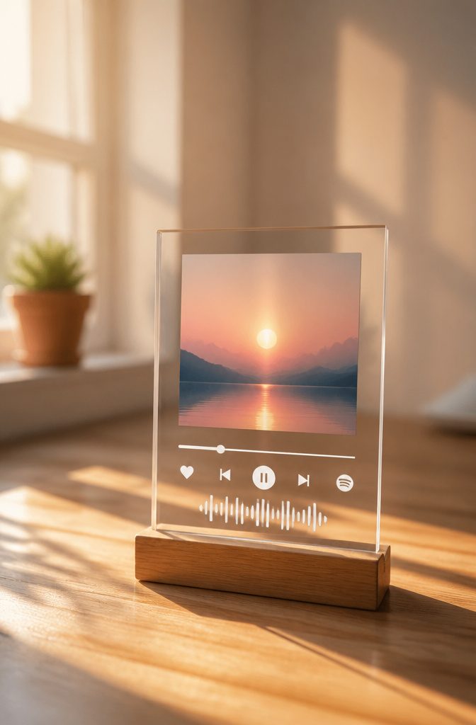 20 Cute DIY Room Decor Ideas for 2026 9 A Spotify album plaque displayed on a desk.