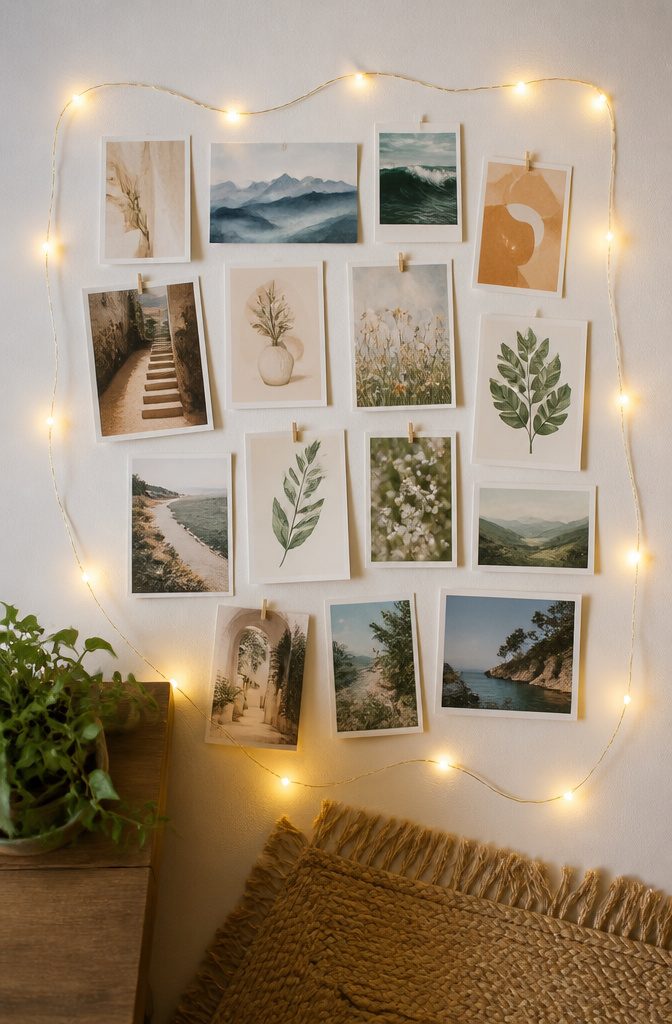 20 Cute DIY Room Decor Ideas for 2026 3 Wall collage prints in 4x6 and 5x7 sizes on a wall.