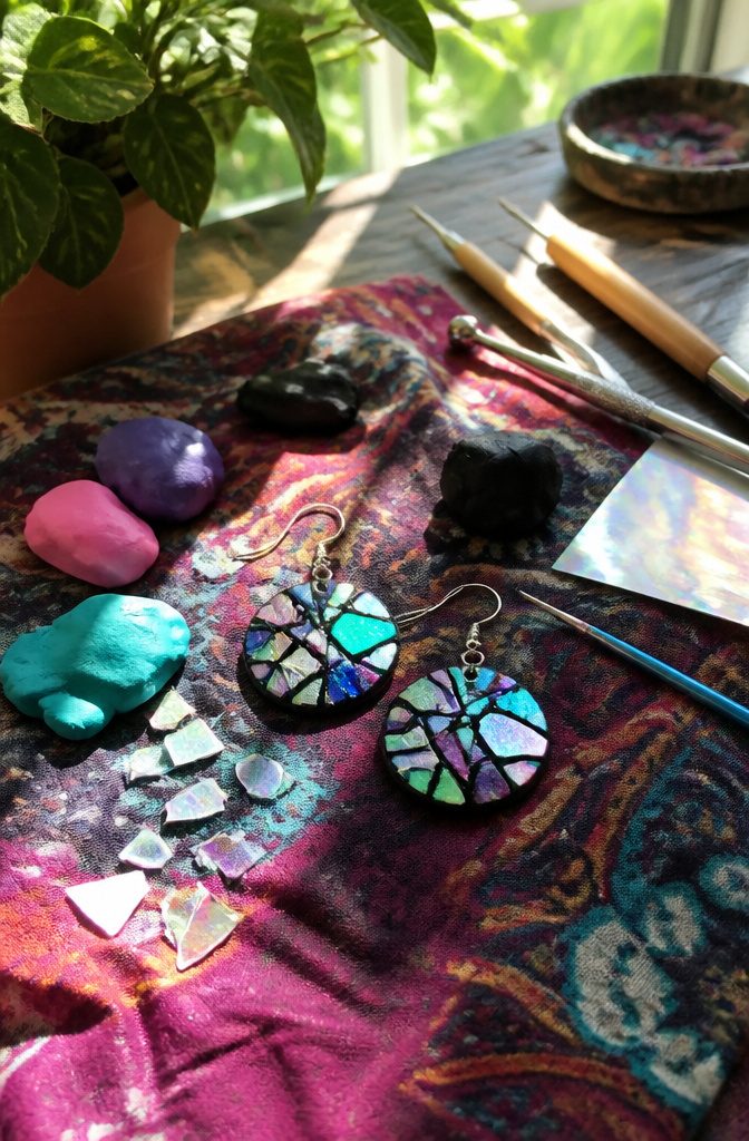 25 DIY CD Decor Ideas for Walls, Desks and Home Corners 20 Earrings made from CD shards and soft modeling clay.