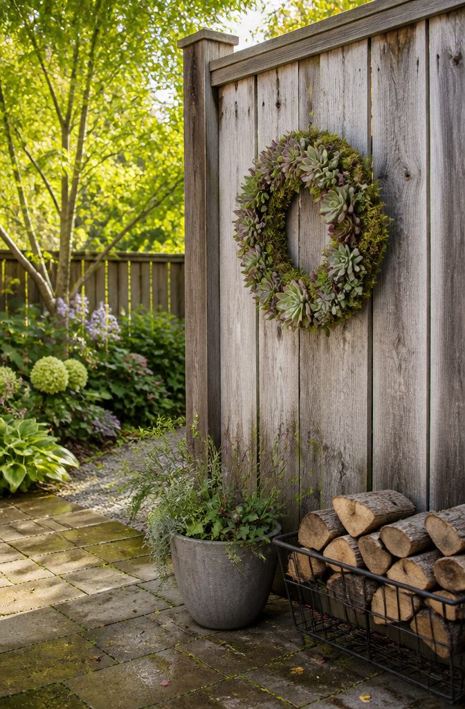 A living wreath made with succulents and moss.