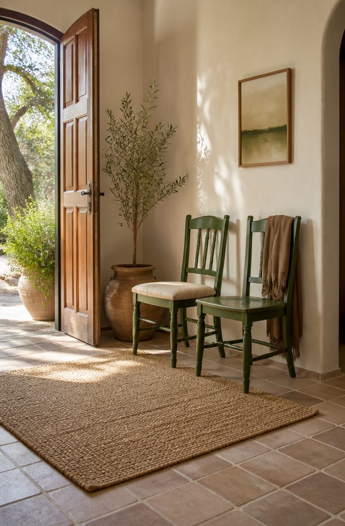 A wooden chair with a colorful paint finish.