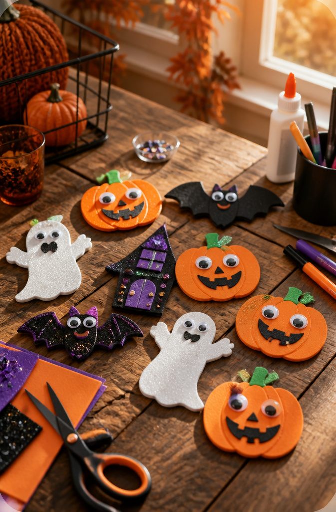 How to Make DIY Homemade Crafts: 16 Easy Project Ideas 1 Homemade Halloween magnets featuring ghosts, pumpkins, and bats.