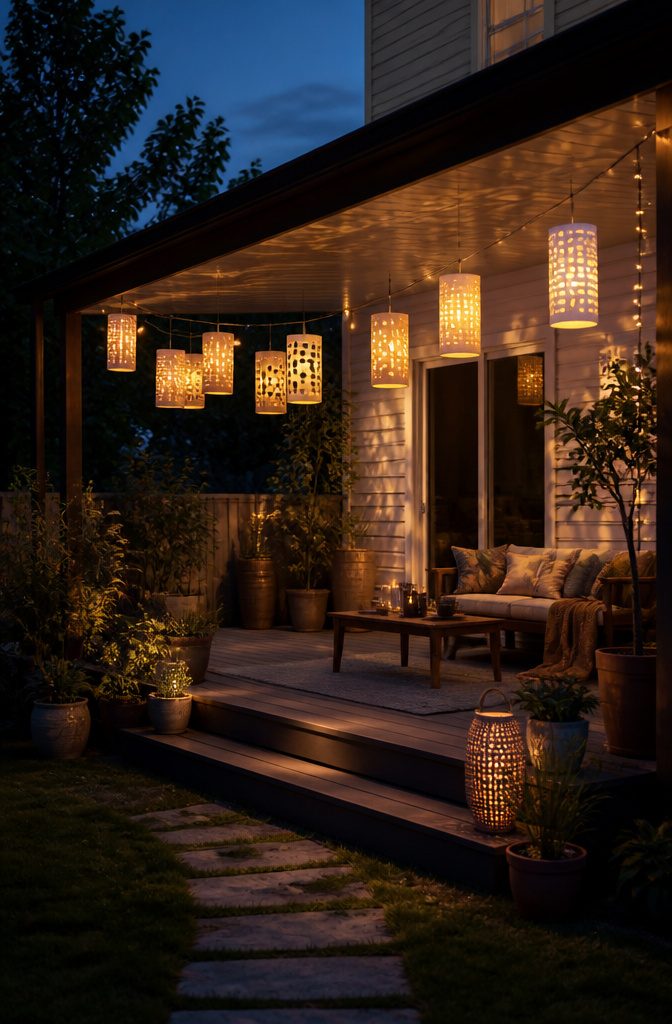 Paper lanterns crafted from thin paper, glowing with LED tea lights.
