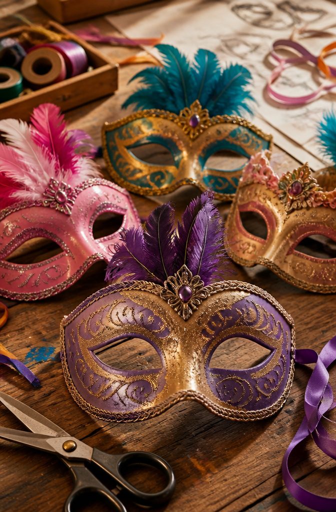 A colorful paper mask made from a paper plate and decorations.