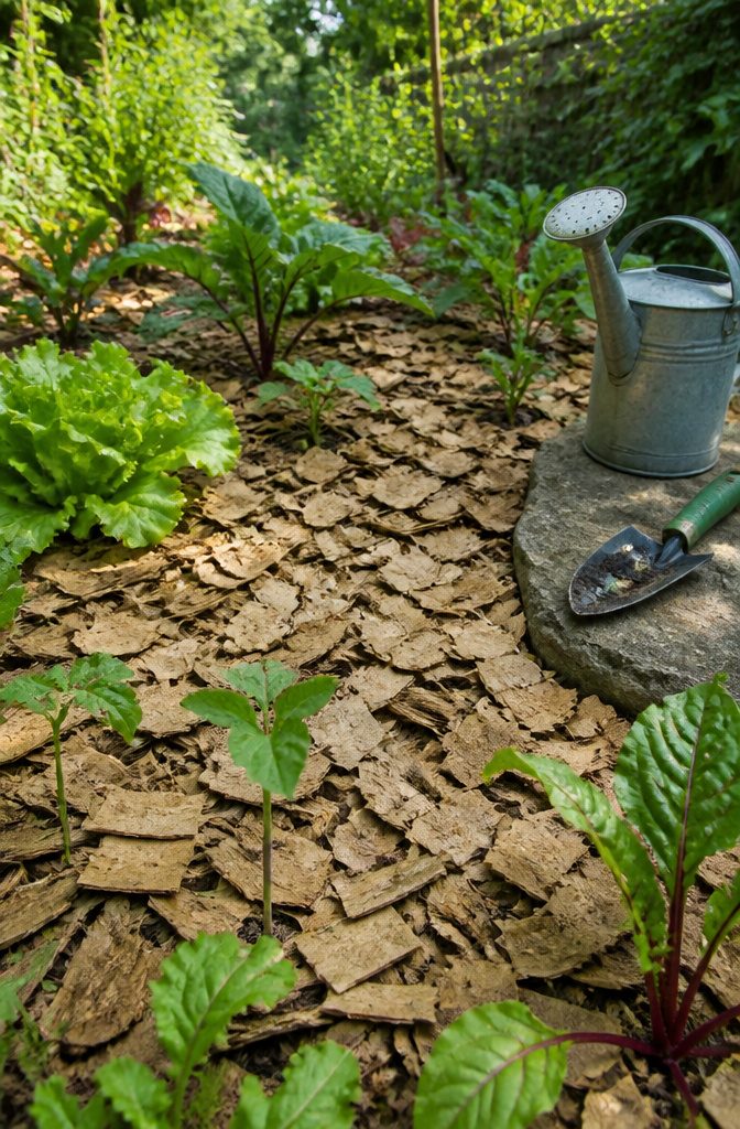 10 DIY Room Decor Cardboard Ideas for Your Home and Garden 9 Shredded cardboard mulch spread over garden soil.