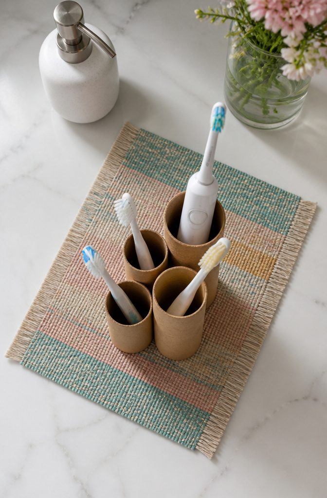 10 DIY Room Decor Cardboard Ideas for Your Home and Garden 7 Stacked cardboard tubes serving as a toothbrush holder.