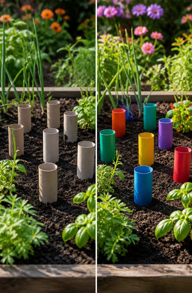 10 DIY Room Decor Cardboard Ideas for Your Home and Garden 10 Colorful cardboard tube garden markers labeled with plant names.