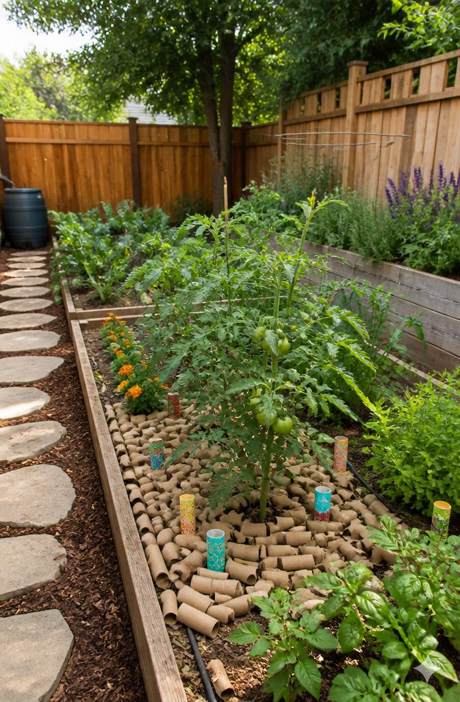 10 DIY Room Decor Cardboard Ideas for Your Home and Garden 13 Cardboard tubes used as garden mulch around tomato plants.