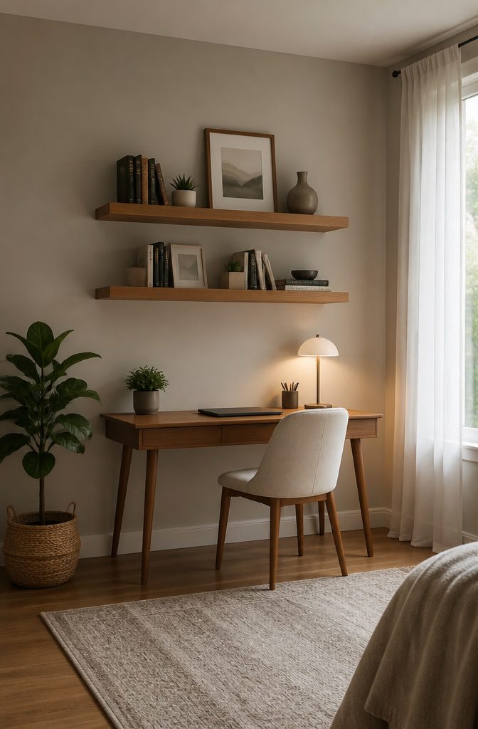 20 DIY Room Stuff Ideas to Refresh Your Space in 2026 4 Wooden floating shelves mounted on a wall.