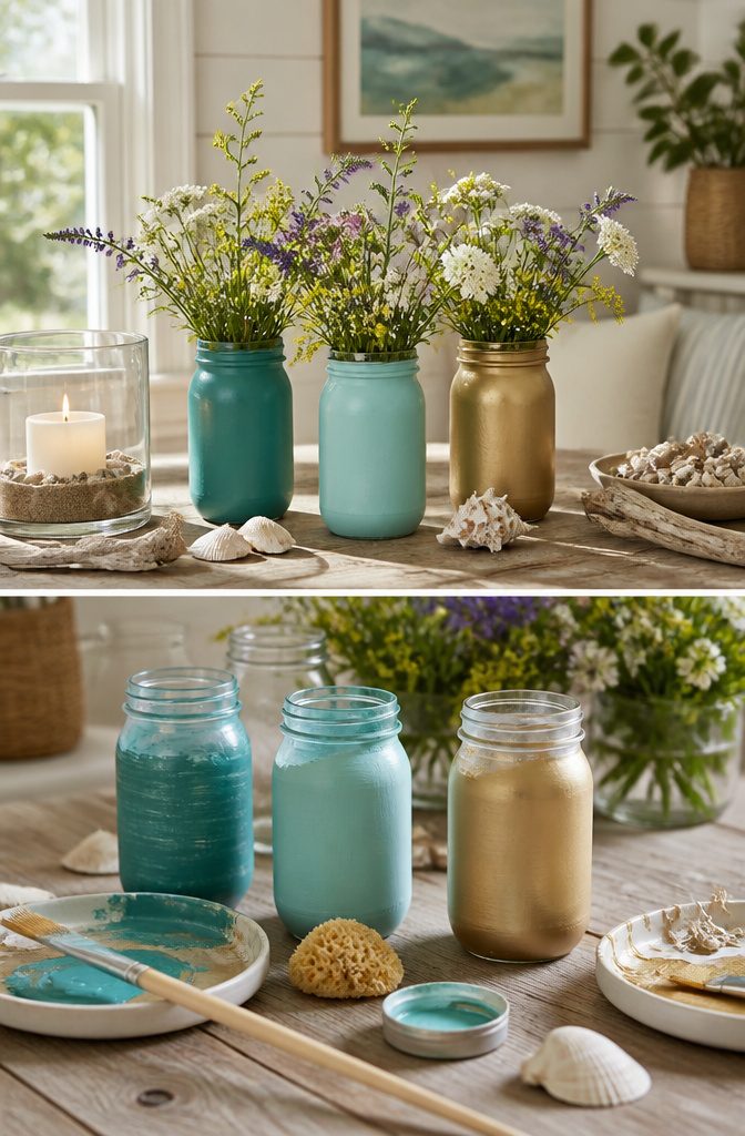 20 DIY Room Stuff Ideas to Refresh Your Space in 2026 3 A collection of painted mason jars used as vases.