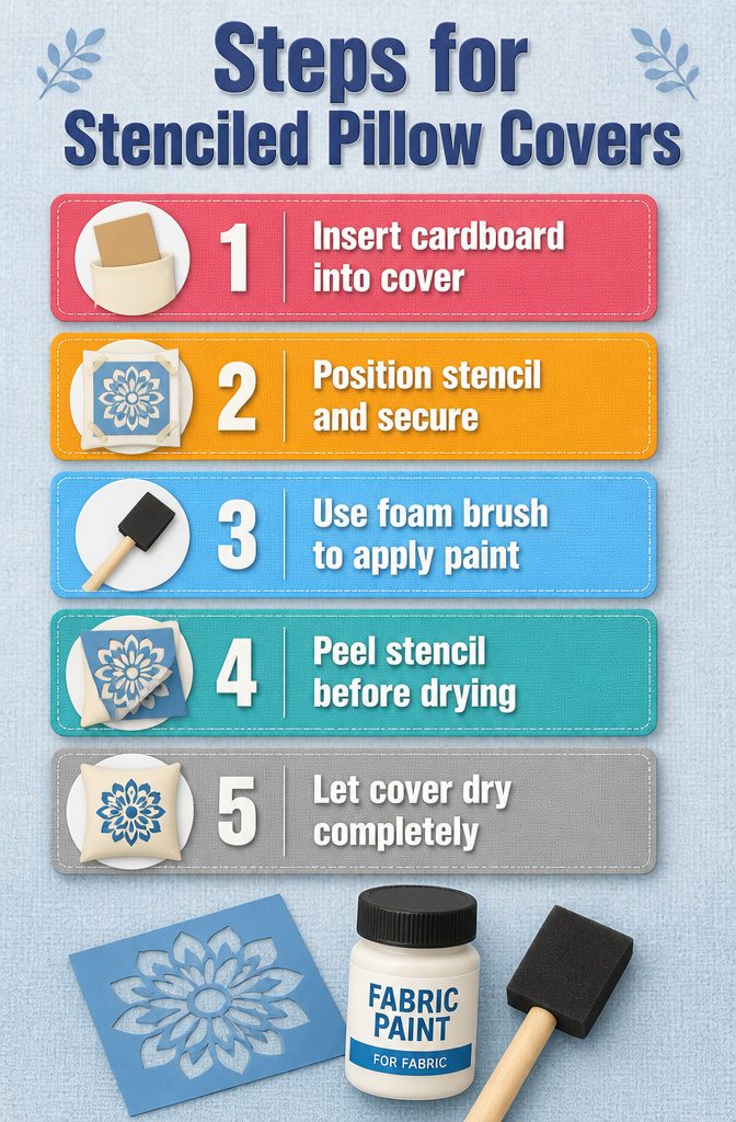20 DIY Room Stuff Ideas to Refresh Your Space in 2026 7 A stenciled pillow cover with a design on a sofa.
