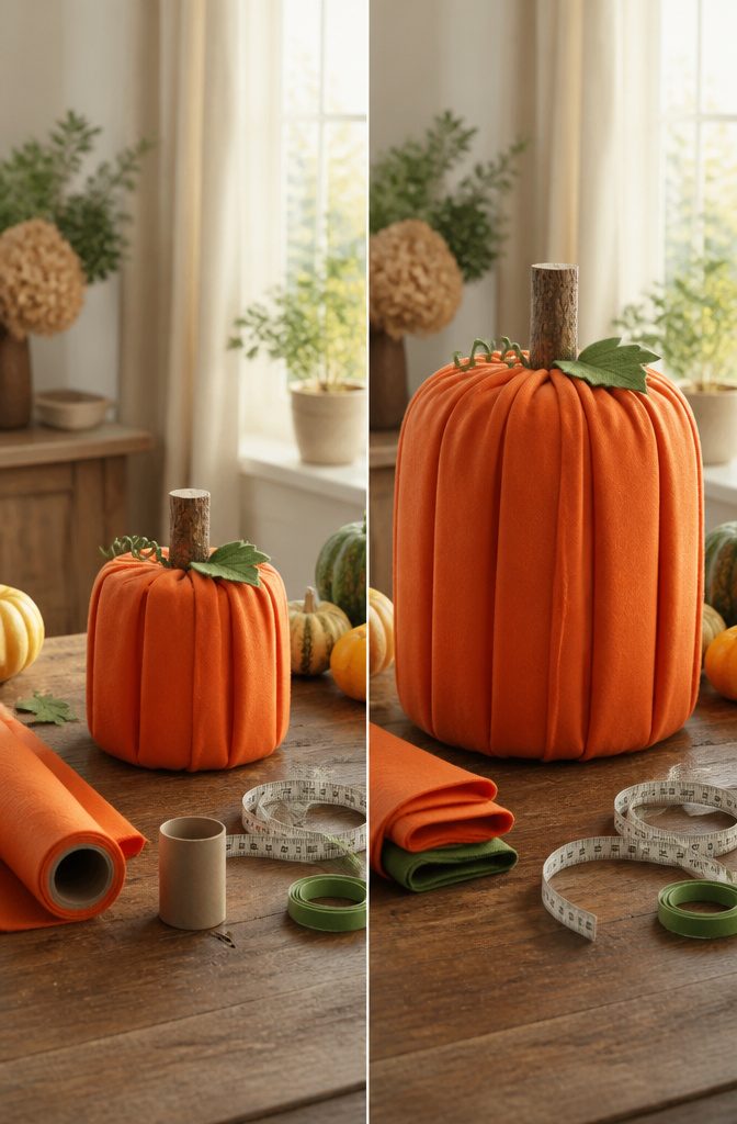 Toilet paper roll pumpkin variations, including a larger mega roll version.