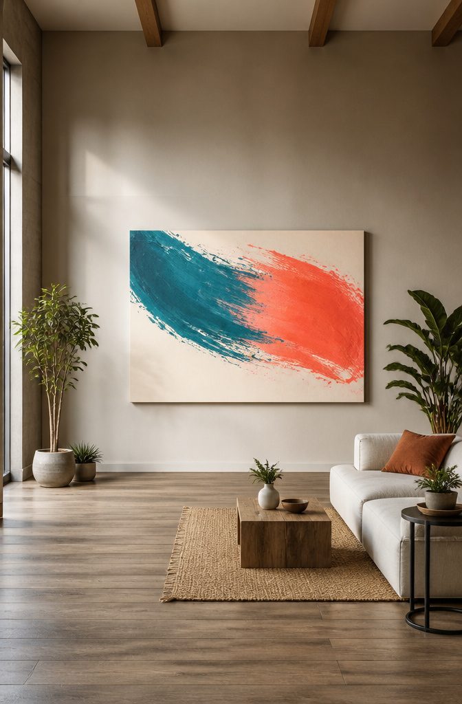25 DIY Wall Decor Ideas: Easy Projects for Any Room 15 A large canvas with a single bold brushstroke.